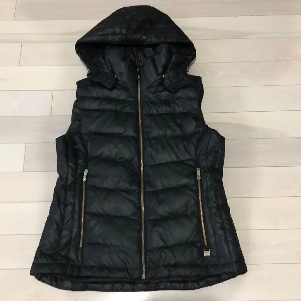 Michael Kors Women's Black Quilted Puffer Hoodie Vest Size S
